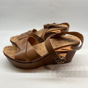 Kork-Ease Platform Wedge Sandal Light Brown Leather with Cork footbed Womens 11M